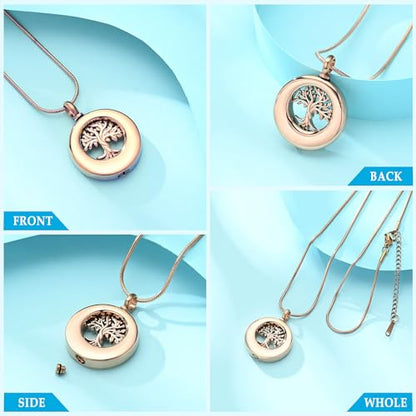 Hearbeingt Tree of Life Urn Necklaces for Ashes Circle Cremation Jewelry - color: A-Rose Gold