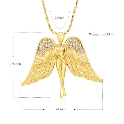 Imrsanl Cremation Jewelry Keepsake Angel Wings Urn Necklace for Ashes | Memorial Pendant for Women, Funeral Keepsake of Loved Ones, Stainless Steel Inlaid with Crystal - color: Gold-Purple