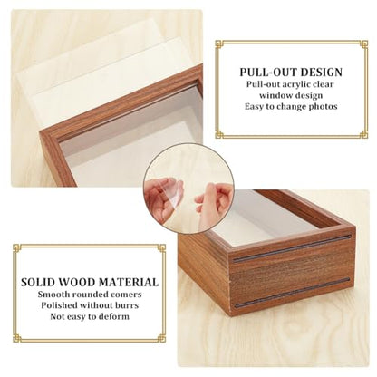 OLYCRAFT 10.2x5x2.4 Inch Rectangle Shadow Box Wood Shadow Box Display Case Shadow Box Frame with Double Sided Clear Acrylic Window for Dried Flowers Leaves Specimen - Walnut Brown - color: Walnut Brown