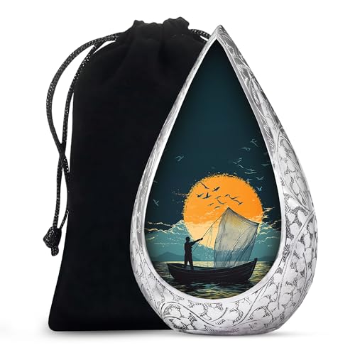 Fisherman Sunset Cremation Urn for Adult Ash - Large Drop Urns for Men 10" | Fishing Memorial Holder, Burial Tribute Urns, Drop Memorial Urn, Lasting Remembrance Human Ashes Container - color: Fisherman-4, size: 10 Inch Large