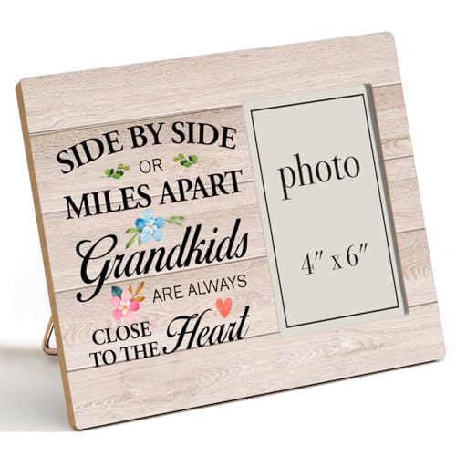 Grandparents Photo Frame Gifts, Side by Side or Miles Apart | Grandkids Are Always Close to the Heart, Picture Frame Gift for Grandpa and Grandma (Photo 4X6 Inches) - color: SIDE