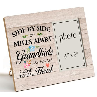 Grandparents Photo Frame Gifts, Side by Side or Miles Apart | Grandkids Are Always Close to the Heart, Picture Frame Gift for Grandpa and Grandma (Photo 4X6 Inches) - color: SIDE