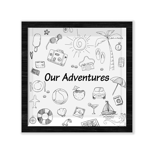 Black Travel Shadow Box Frame with Slot, Our Adventures Boxes Frames for Fund, 8x8 Memory Box for Keepsakes, Travel Gifts and Decorations, 20 - size: our adventures