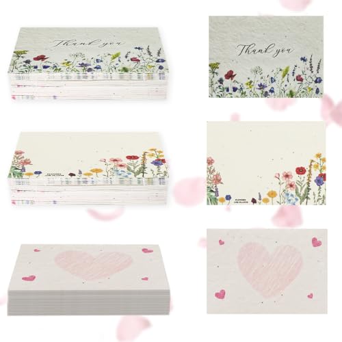 30 Pieces Plantable Wildflower Seed Paper Greeting Card, 3 Styles | Handmade Seed Paper Embedded Printed Flower Tags for DIY Wedding Favours, Birthday, Party, Thank You Gifts & Crafting - style: 30Pcs-3 Styles