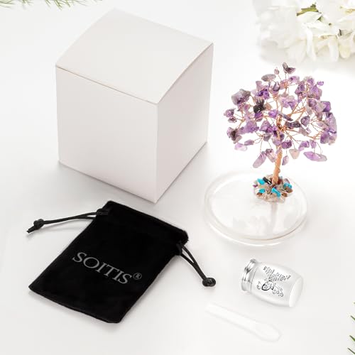 SOITIS Customized Small Urns for Human Ashes Keepsake, Stainless Steel Mini Urn for Human Ashes with Amethyst Crystal Tree-Decoration Butterfly Cremation Keepsake Sharing Memorial Urns - size: Text-Custom
