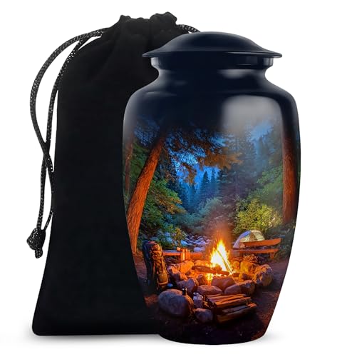 Campfire Large Urn for Human Ashes | 10-Inch Decorative Funeral and Burial Urn, Memorial Gift for Father - color: Campfire 1, size: Large-10"