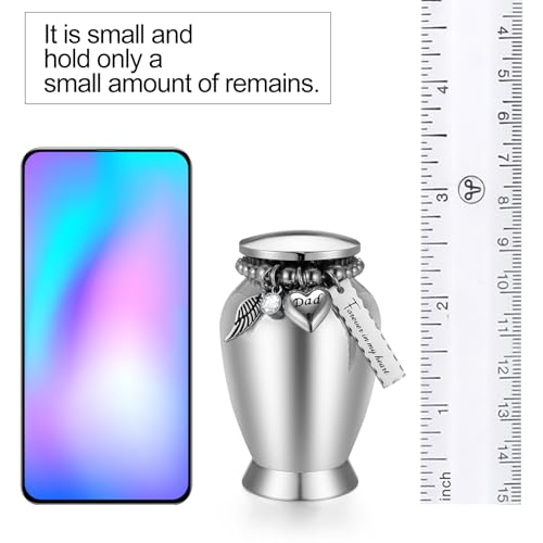 Small Urns for Dad 2.85 Inch Small Keepsake Urns with Cross Charm Mini Cremation Urns for Ashes Stainless Steel Memorial Ashes Keepsake-Forever in My Heart