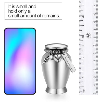 Small Urns for Dad 2.85 Inch Small Keepsake Urns with Cross Charm Mini Cremation Urns for Ashes Stainless Steel Memorial Ashes Keepsake-Forever in My Heart