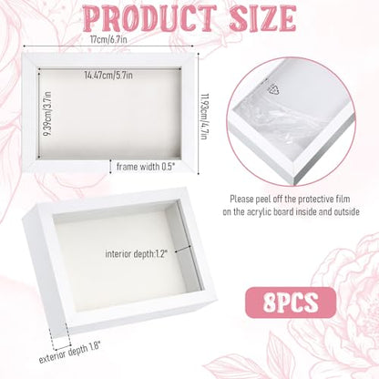 8 Pcs Shadow Box Frame, 4 x 6 Inch 3D Shadow Boxes Display Cases 1.2in Depth Picture Frame Case Wood Memory Display Cases for Dried Flowers DIY Craft Memorabilia Medals Photos(White) - color: White