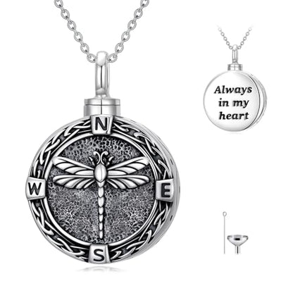 TOUPOP Tree of Life Urn Necklace for Ashes 925 Sterling Silver Cremation Jewelry Memorial Gifts Keepsake Jewelry with Funnel Filler for Women - style: 8-Dragonfly