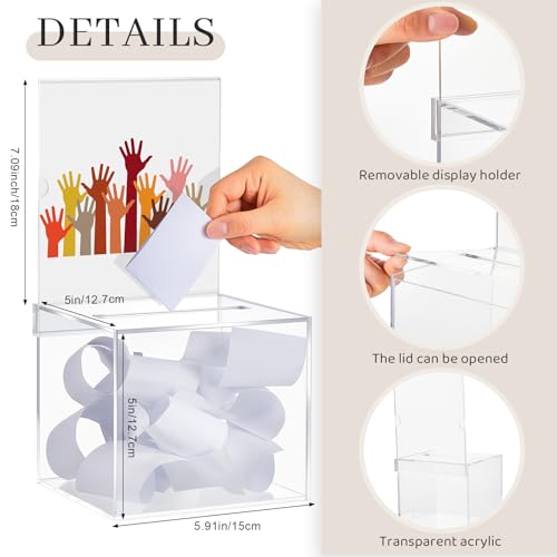 Bucherry 3 Pcs Acrylic Donation Box with Slot, 6 x 5 x 5 Inches Clear Ballot Suggestion Raffle Ticket Box with Sign for Fundraising, Raffle, Collecting, Donating, Voting - color: Clear