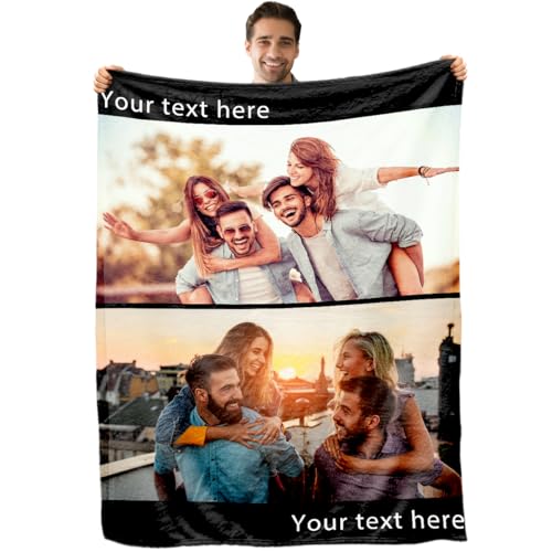 Personalized Photo Throw Blanket for Christmas Birthday, Custom Blanket with Photos Customized Picture Blankets Sofa Blanket Gifts for Friends Family Couples Dad Mom Daughter Son 50" x 60" - color: Multi2
