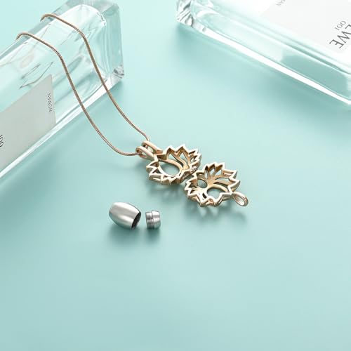 Cremation Jewelry Lotus Flower Urn Necklaces for Ashes Stainless Stell Memorial Ash Pendant Necklaces with Mini Urn Keepsake Ash Jewelry for Men Women Gifts with Funnel Filler Kit - color: Rose-Silver