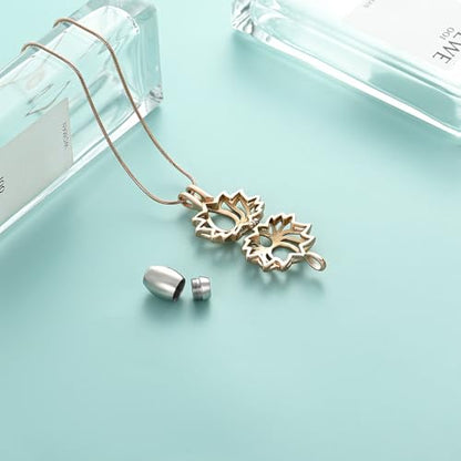 Cremation Jewelry Lotus Flower Urn Necklaces for Ashes Stainless Stell Memorial Ash Pendant Necklaces with Mini Urn Keepsake Ash Jewelry for Men Women Gifts with Funnel Filler Kit - color: Rose-Silver