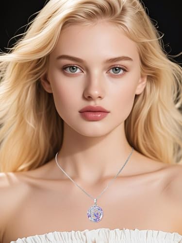 TOUPOP Butterfly Necklace for Women 925 Sterling Silver Tree of Life Butterflies Dragonfly Hummingbird Pendant Necklaces Crystal Jewelry Anniversary Christmas Birthday Gift for Her - color: Hummingbird Purple