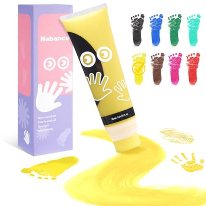Nabance 2.54 fl oz Yellow Baby Hand and Footprint Friendly Paint, Dog Cat Paw Print Safe Paint, Non-Toxic Acid-Free, Safe Gentle for Home School Christmas New Year DIY Keepsake Stamp - color: Yellow