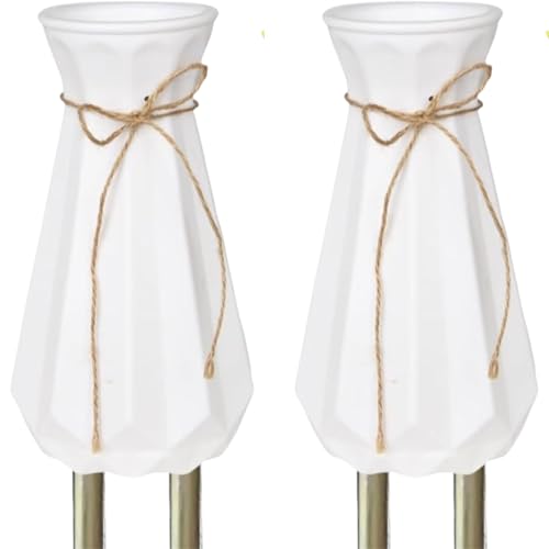 Cemetery Vases for Grave with Metal Spikes - 2 Pack Durable Plastic Grave Flower Holders, Weatherproof Headstone Decor with Bow, Outdoor Memorial Gifts for Loss of Loved One - Drainage Hole, White - color: White