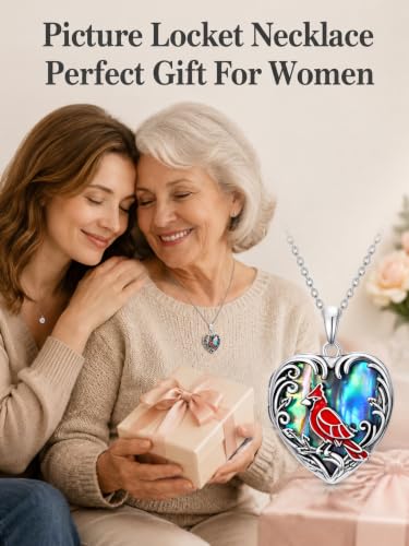 JKR Heart Picture Locket Necklace for Women That Holds Pictures Jewelry | Memorial Necklace with Picture Anniversary Birthday Gift for Women Wife Mom Girlfriend - color: Cardinal