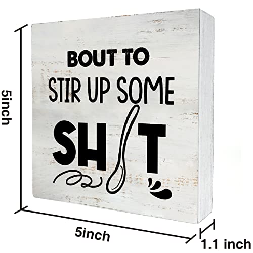 Rustic Bout to Stir up Wood Box Sign Funny Kitchen Wooden Box Sign - color: Natural Wood