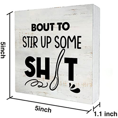 Rustic Bout to Stir up Wood Box Sign Funny Kitchen Wooden Box Sign - color: Natural Wood
