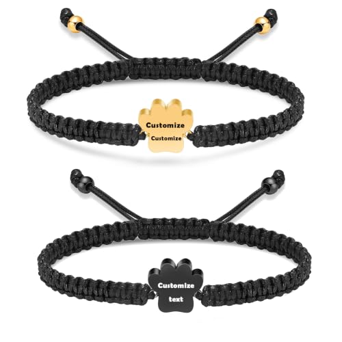 Hearbeingt Paw Print Urn Bracelet for Ashes Pet Cremation Jewelry | Stainless Steel,Adjustable Braided Rope,Mini Ash Holder for Dog Cat,Memorial Keepsake Jewelry, Bereavement Gift Pet Loss - color: B-Customize