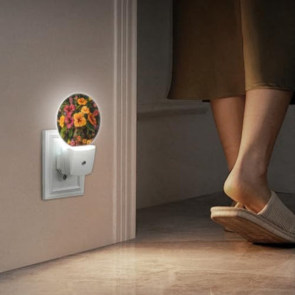 LED Night Lights Lamp with Dusk to Dawn Sensor, Beautiful Vase Filled with Fusoia Flowers Night Light Plug Into Wall for Kids Room, Bedroom, Bathroom, Kitchen, Hallway - color: Beautiful Vase Filled With Fusoia Flowers