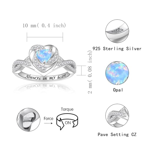 Sariel Heart Cremation Ring for Ashes - 925 Sterling Silver Opal Urn Keepake Rings Memorial Jewelry for Women - color: Blue