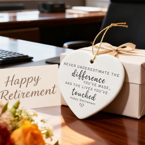 Never Underestimate The Difference You’ve Made, and The Lives You’ve Touched - Appreciation Gifts, Retirement Gifts for Women, Men, Coworker, Boss, Employee, Teacher, Nurse | Heart Christmas Ornament - color: Happy Retirement-a