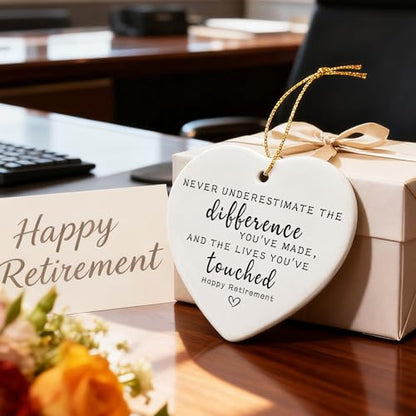 Never Underestimate The Difference You’ve Made, and The Lives You’ve Touched - Appreciation Gifts, Retirement Gifts for Women, Men, Coworker, Boss, Employee, Teacher, Nurse | Heart Christmas Ornament - color: Happy Retirement-a