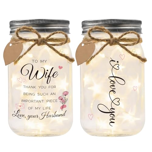 Jar Night Light, Glass Lamp, 5x3 Inch, Memorial Gift Romantic | Unique Tin Lid Lamp Sentimental Bereavement Keepsake Home Decor for Loss of Loved One Memorial Condolence Present - color: Wife