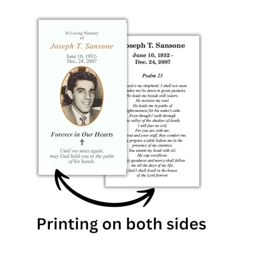 Copy King Custom Prayer Cards for Funerals - Funeral Memorial Card with Personalized Photo - 50 Cards