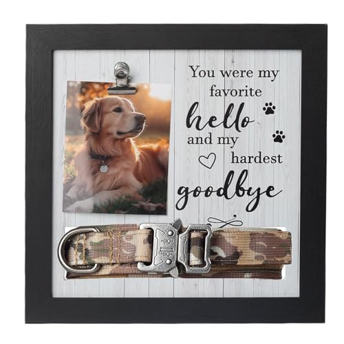 Pet Memorial Frame with Collar Holder – Dog and Cat Loss Remembrance Gift – You Were My Favorite Hello and Hardest Goodbye – Sympathy Keepsake Frame for Pet Lovers - color: Hardest Goodbye