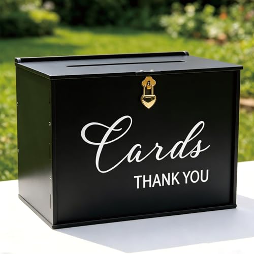Extra Large Card Box with Lock & Slot, Gothic Black Wedding Card Boxes for Reception Money Gift Envelope, Spacious Gift Cards Holder Box for Black Party Graduation Funeral Charity Table Decor - color: Black