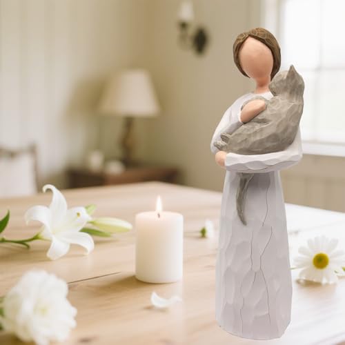 FRUMOASA Cat Angel Figurine 6" Loss of Cat Sympathy Memorial Gift Statue - color: Grey Cat
