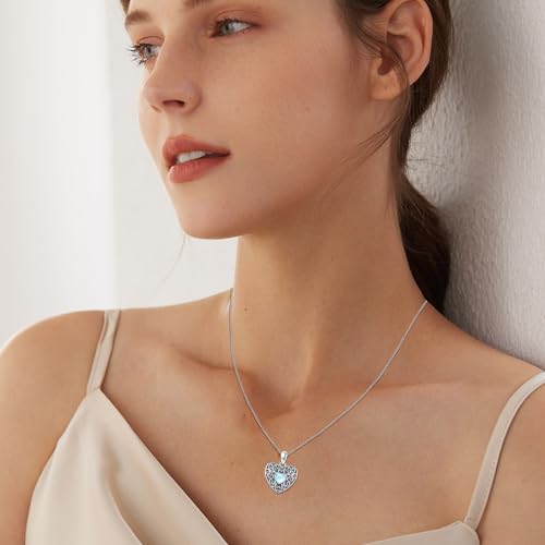 Locket Necklace for Women 925 Sterling Silver Celtic Locket Pendant Necklace Moonstone/Turquoise/Black Agate Heart Shaped Locket Necklace Jewelry Gifts for Women - style: Sunflower Filigree Pattern