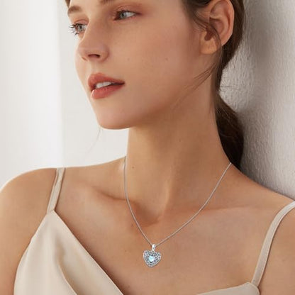Locket Necklace for Women 925 Sterling Silver Celtic Locket Pendant Necklace Moonstone/Turquoise/Black Agate Heart Shaped Locket Necklace Jewelry Gifts for Women - style: Sunflower Filigree Pattern