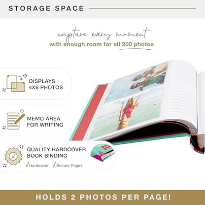 MCS Far and Away Mint Photo Album Holds 200 4x6 Photos with Memo Space, Clear Side-Loading Pockets – Scrapbook Style Keepsake for Vacations & More – A Thoughtful Gift - style: Far and Away