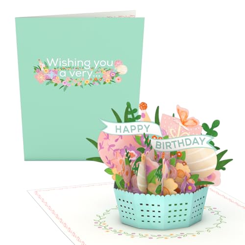 Lovepop Delicate Floral Happy Birthday Pop-Up Card with Envelope | Paperpop Card; 3D Garden Basket Greeting Card for Women, Men, Mom, Dad, Wife, Husband - color: Delicate Floral Happy Birthday Basket