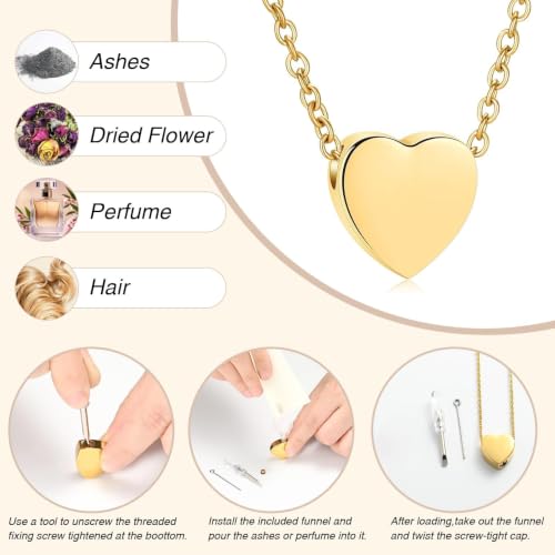 zeqingjw Glass Cremation Jewelry Necklace for Ashes Heart Memorial Lockets for Ashes Stainless Steel Keepsake Urn Ashes Pendants - color: Z-Gold Heart Urn Necklace