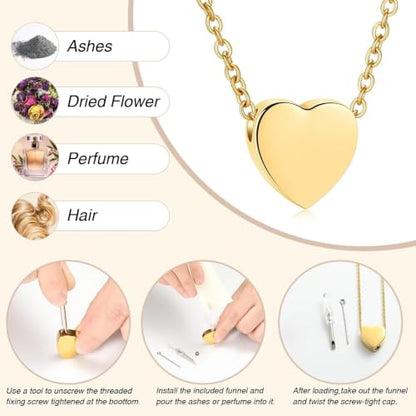 zeqingjw Glass Cremation Jewelry Necklace for Ashes Heart Memorial Lockets for Ashes Stainless Steel Keepsake Urn Ashes Pendants - color: Z-Gold Heart Urn Necklace