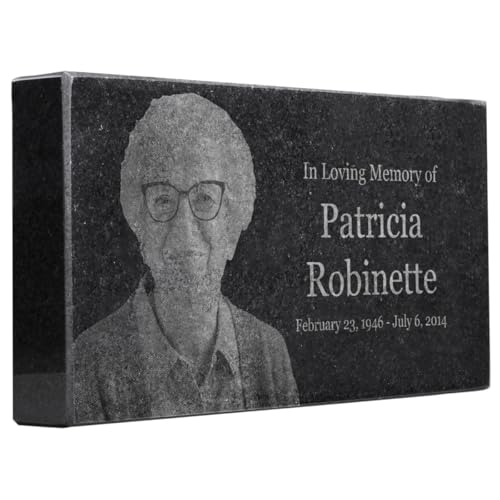Black Granite Memorial Headstone for Lost Loved Ones, Dogs, Cats, and Family Pets. " Great for Your Garden, Tree Dedication, or in a Cemetery. Includes your personal text and photo (8 x 4 x 1") | Includes photo and text for lost loved ones, dogs, cats, an