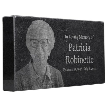 Black Granite Memorial Headstone for Lost Loved Ones, Dogs, Cats, and Family Pets. " Great for Your Garden, Tree Dedication, or in a Cemetery. Includes your personal text and photo (8 x 4 x 1") | Includes photo and text for lost loved ones, dogs, cats, an