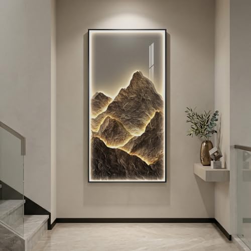Large Vertical LED Mountain Wall Art for Living Room, Modern Luxury 30x60 - color: Warm-B