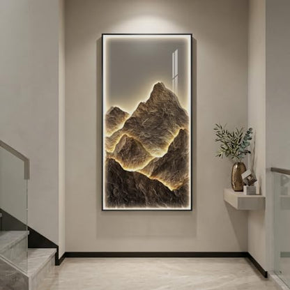 Large Vertical LED Mountain Wall Art for Living Room, Modern Luxury 30x60 - color: Warm-B