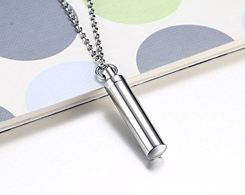 TTVOVO Cylinder Cremation Urn Necklace for Ashes Memorial Keepsake Ashes Holder Urn Locket Cylinder Charm Pendant Necklaces for Men Women Stainless Steel Remembrance Waterproof Hypoallergenic Jewelry