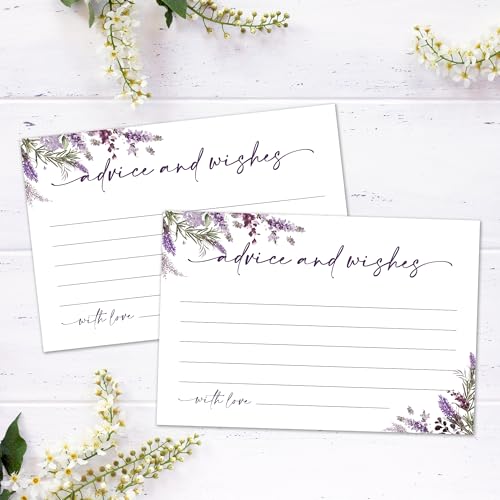 Advice and Wishes Cards Box – 50 Pcs Lavender Well Wishes & Wedding Advice Cards for Bride & Groom, Baby Shower, Birthday, Graduation, Wedding Reception, Retirement -A06 - color: Lavender, size: Set with Wooden Box