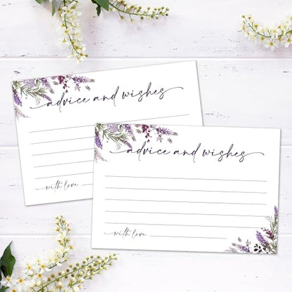 Advice and Wishes Cards Box – 50 Pcs Lavender Well Wishes & Wedding Advice Cards for Bride & Groom, Baby Shower, Birthday, Graduation, Wedding Reception, Retirement -A06 - color: Lavender, size: Set with Wooden Box