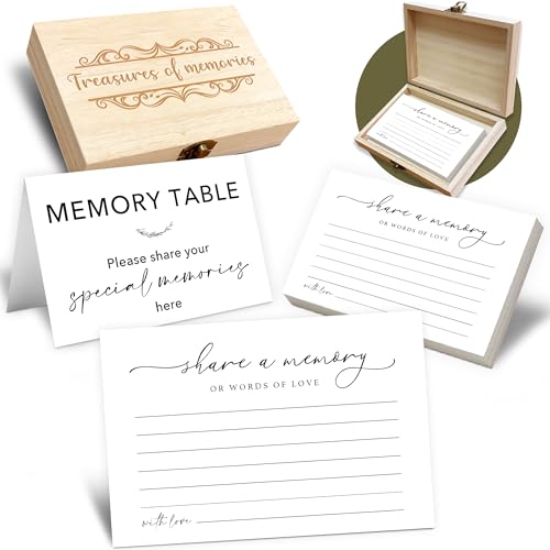 Share A Memory Card for Celebration Of Life - 50 Pcs Memorial Cards, Memory Box for Graduation Wedding, Funeral Keepsake for Celebration Of Life Decorations -A08 - color: Minimalism, size: Set with Wooden Box