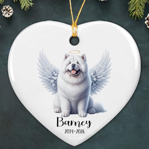 Chow Chow White Angel Wings Ceramic Ornament Gift, Personalized Chow Chow White Remembrance Ornament, Custom Year Name Dog in Heaven Ceramic Ornament, Dog Forever Loved Xmas Ornament 2026 - color: Chow Chow White Ornament