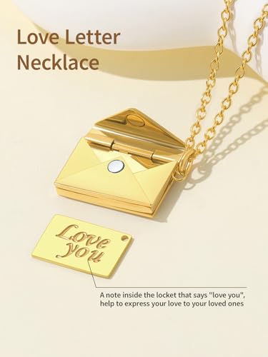 FindChic Locket Necklace for Women Custom Photo Memorial Gifts Multi-Shaped - color: Gold-Envelope